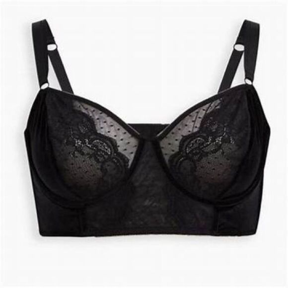 Torrid Velour And Lace Underwire Unlined Longline Bra Black Plus Size 0 Large 12 - Picture 3 of 7